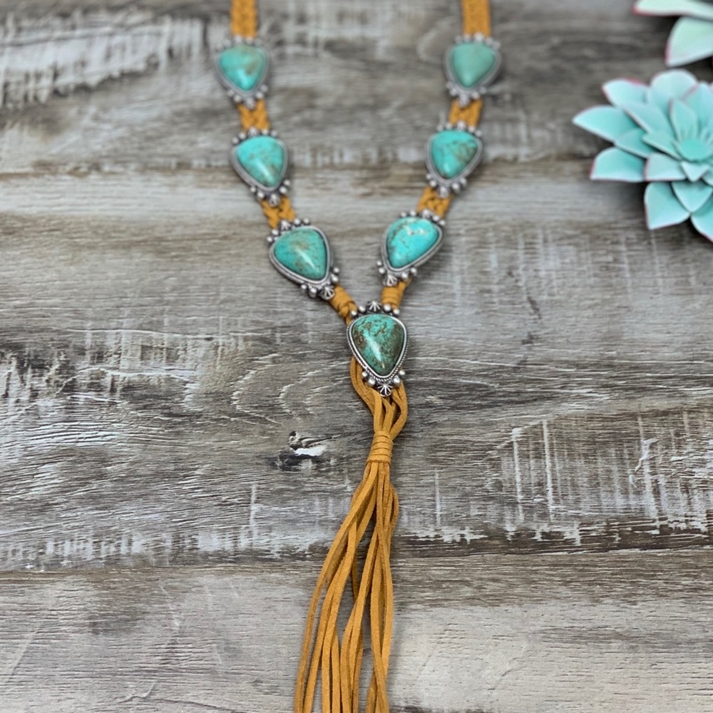 Tried & True Turquoise Suede Tassel Necklace - Picture 6 of 8